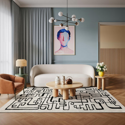 Oriental Weavers Quinn QUI11 - Machine Woven Area Rug - 5'3" x 7' - in Beige/Black - Modern Style Bedroom, Bathroom, Entryway, Kitchen Rug