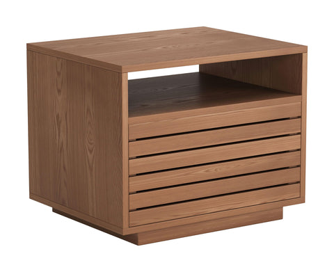 Slit Nightstand Walnut, Walnut End Table, Modern Style, Rubberwood Rectangular Shape Tabletop, MDF, Indoor Bedroom, 19.7" W x 15.7" D x 16.1" H