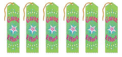 Beistle Great Effort Award Ribbons, 2 by 8-Inch, Multicolor, 6-Pack