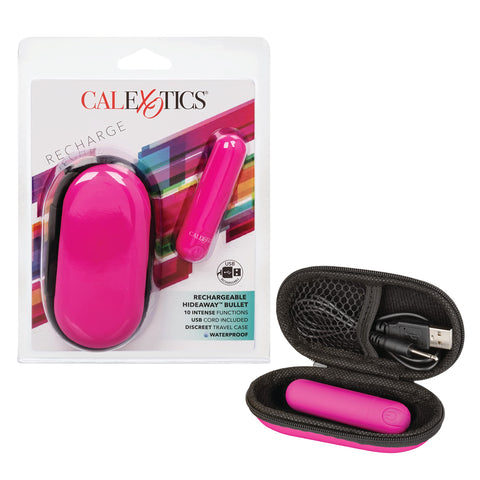 CalExotics Rechargeable Hideaway Bullet Vibrator, 10-Function Rechargeable Vibrating Massager with Travel Case - Pink SE-0062-30-2
