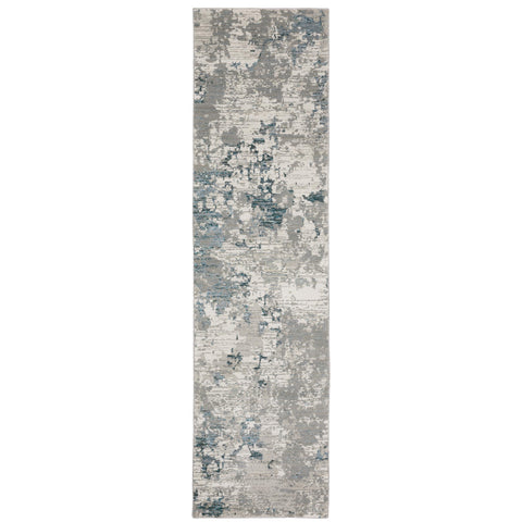 Oriental Weavers Evolution Area Rug - 0984D - 2'6" x 12' - in Grey/Blue - Modern Industrial Style, Stain Resistant, Family and Pet Friendly, Entryway, Hallway Runner Rug