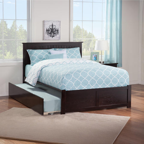 AFI Nantucket Queen Platform Bed with Footboard and Turbo Charger with Twin Extra Long Trundle in Espresso