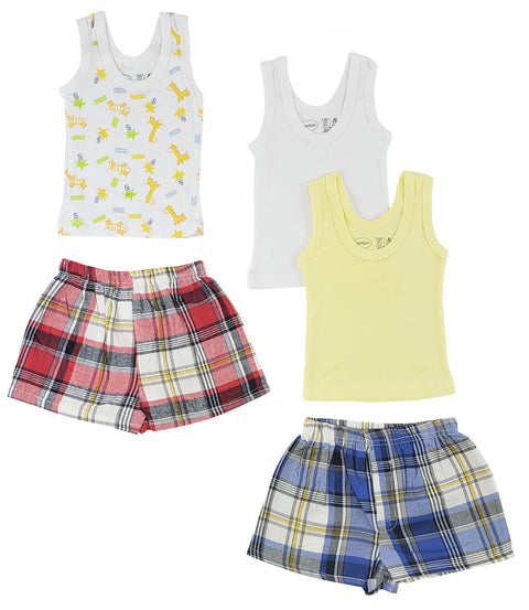 bambini Boys Tank Tops and Boxer Shorts - Large White/Yellow
