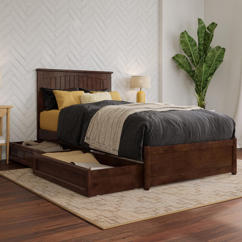 AFI, Malta Twin XL Platform Bed with Panel Footboard and Storage Drawers, Walnut