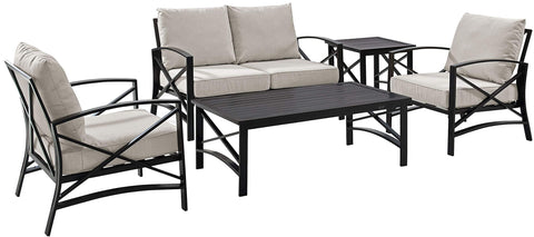 Kaplan 5Pc Outdoor Loveseat Patio Furniture Set Oatmeal/Oil Rubbed Bronze - Loveseat, Coffee Table, Side Table, & 2 Armchairs
