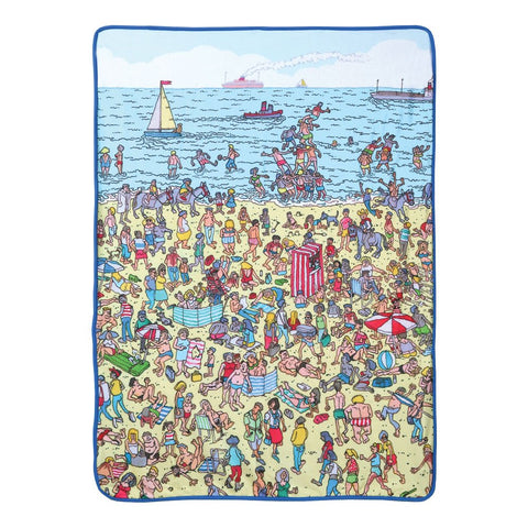 JUST FUNKY Waldo Collectibles | Where’s Waldo On The Beach Fleece Throw Blanket | 45” x 60”