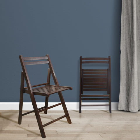 Casual Home Wooden Folding Chairs 2-Pcs Set - Espresso