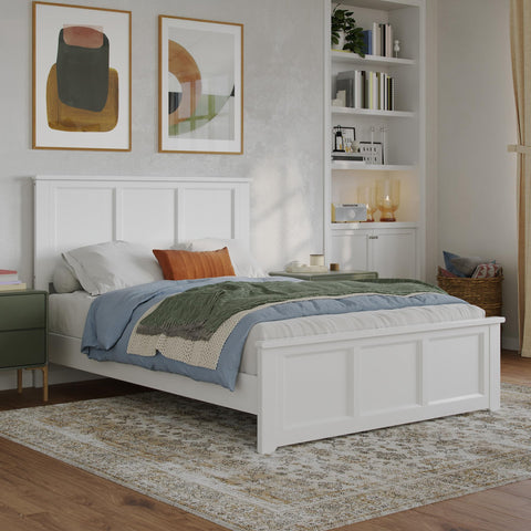 AFI, Charlotte Full Solid Wood Low Profile Platform Bed with Matching Footboard, White