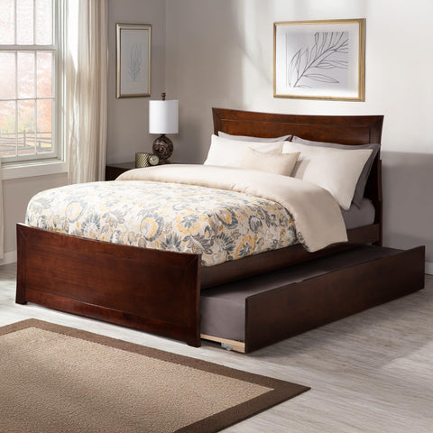AFI Metro Full Size Platform Bed with Matching Footboard & Twin Trundle in Walnut