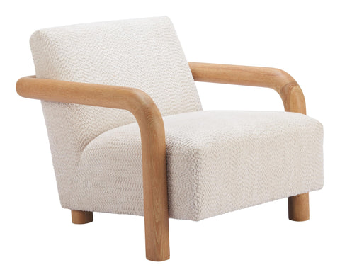 Zuo Subliem Accent Chair Cotton White, Beige Accent Chair, Modern Style, Textured Weave, Armrest Support, Plywood, Indoor Living, 35.4" W x 29.5" D x 27.6" H, Non-Stackable