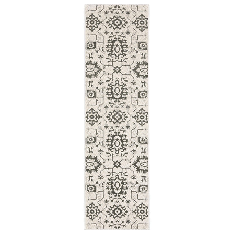 Oriental Weavers Intrigue Area Rug - INT08-2'3" x 7'6" - in Ivory/Grey - Vintage Inspired, Stain Resistant, Family and Pet Friendly, Entryway, Hallway Runner Rug