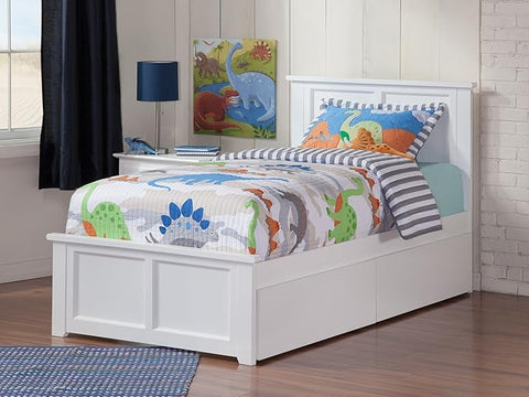 Madison Twin Platform Bed with Matching Foot Board with 2 Urban Bed Drawers in White