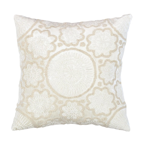 Pasargad Home Naples Embroidered Throw Pillow, 20" x 20" Decorative Pillow for Sofa Couch Bed Living Room, Ivory/Beige