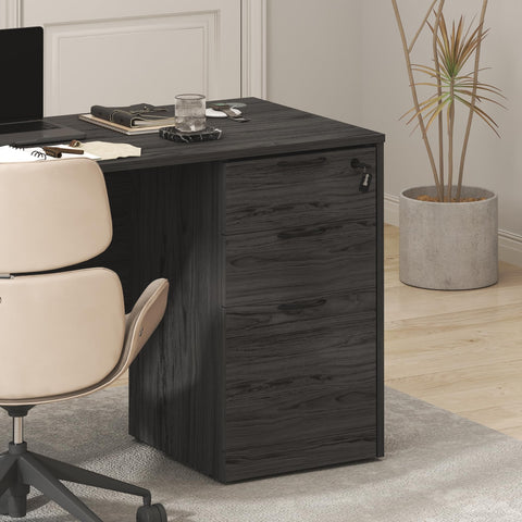 Furinno Roger File Cabinet, 3-Drawer Fixed Pedestal Filing Cabinet with Lock, Soft-Close Drawers with Drawer Organizer, for Home Office, Coastal Grey