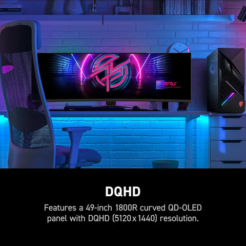 msi MPG 491CQPX QD-OLED 49-inch QD-OLED 5120 x 1440 (DQHD) Computer Monitor, 240Hz, G-SYNC Compatible, HDMI, Display Port, VGA Port, VESA Mountable, Tilt, Height Adjustable, Speaker, 0.03ms, Black
