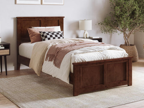 Charlotte Twin XL Solid Wood Low Profile Platform Bed with Matching Footboard in Walnut