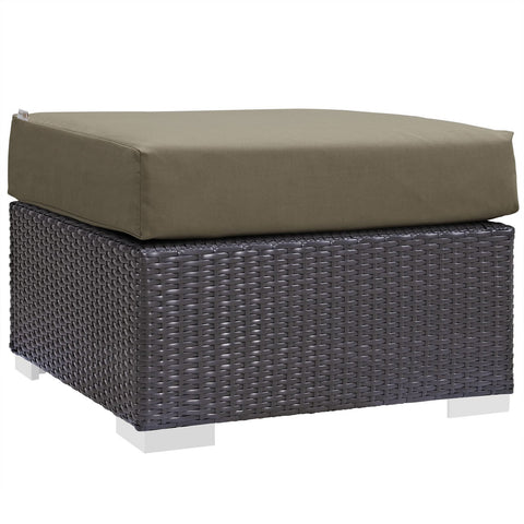 Modway Convene Wicker Rattan Outdoor Patio Square Ottoman with Cushions in Espresso Mocha