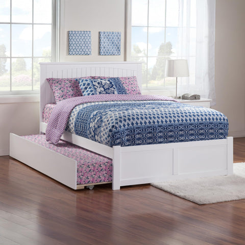 AFI Nantucket Full Size Platform Bed with Footboard and Full Trundle in White