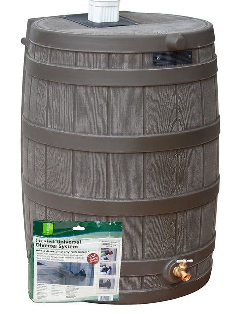 Rain Wizard 50 Gallon Rain Barrel with Diverter Kit - Oak