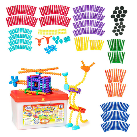 POPULAR PLAYTHINGS Playstix Super Set Construction Toy Building Blocks 400 Piece STEM Kit (90004)