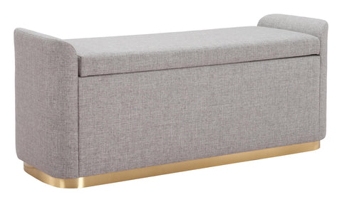 Zuo Dobo Storage Bench Gray, Gray Bench, Modern Style, Plain Fabric, Seats up to 2, Plywood, Indoor Living, 48" W x 17.7" D x 20.5" H