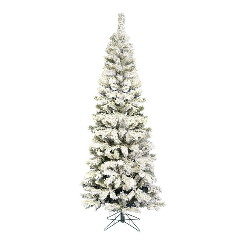 Vickerman 4.5' Flocked Pacific Pencil Artificial Christmas Tree, Unlit - Snow Covered Faux Tree - Seasonal Indoor Home Decor