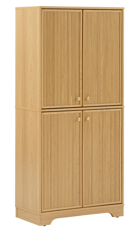Crosley Furniture Naomi Modern Reeded Kitchen Pantry Storage Cabinet, Dining, Laundry Room, Bathroom, White Oak