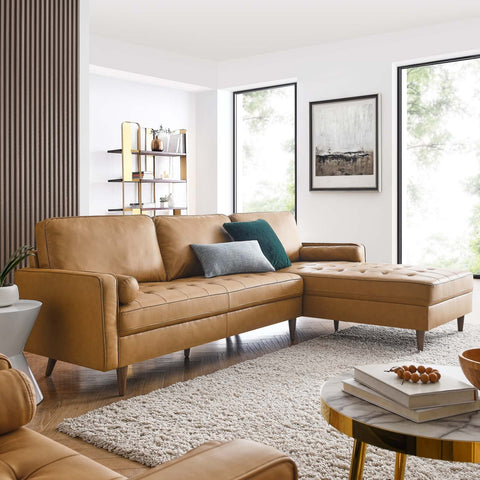 Modway EEI-5873-TAN Valour 98" Leather Sectional Sofa, Tan