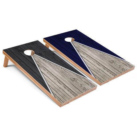Skip's Garage Dark Grey and Navy Pyramid All-Weather Cornhole Boards - PVC - Include CASE + Hole + Edge Lights