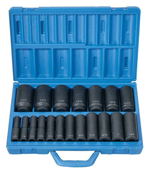 Grey Pneumatic Corp 1319D 1/2'' Drive Deep Length Fractional Master Set - 19 Piece