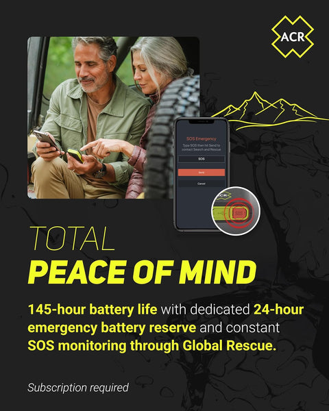 ACR Bivy Stick MESH Satellite Communicator - Dual-Mode LoRa®-Enabled Mesh & Global Iridium Coverage, Two-Way SMS, GPS Tracker, Group Messaging, SOS Emergency with 24hr Reserve Battery - iOS/Android