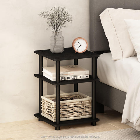 Furinno Turn-N-Tube Night Stand, 3-Tier Nightstand with Open Shelf, Bedside Table, End Table, Side Table, for Bedroom, Closet, Dorm, Black