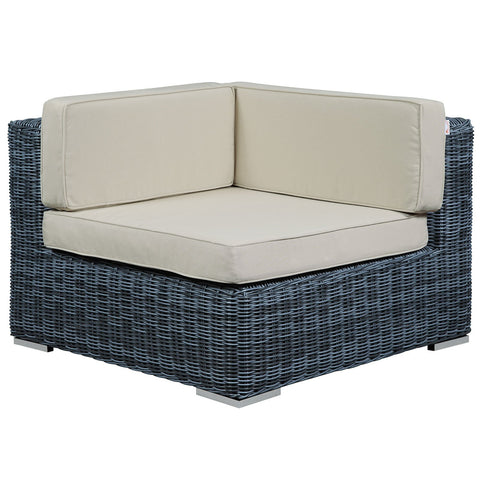 Modway Summon Wicker Rattan Outdoor Patio Sunbrella Corner Sofa in Canvas Antique Beige