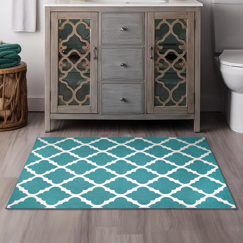 My Magic Carpet Washable Rug - Stain Resistant, Waterproof, Non-Slip - Pet & Family Friendly Machine Washable Indoor Rugs for Bedroom, Living Room, Kitchen, RV (Moroccan Trellis Teal, 3X5ft)