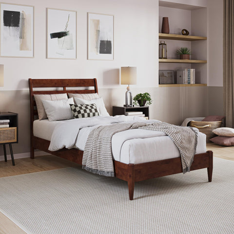 AFI, Savannah Twin XL Solid Wood Low Profile Platform Bed, Walnut