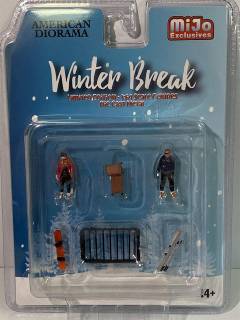 Winter Break Diecast Set of 6 Pieces (2 Figurines and 4 Accessories) for 1/64 Scale Models by American Diorama