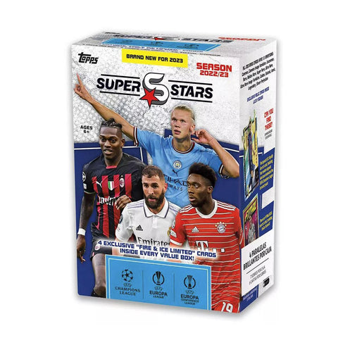 2023 Topps UEFA Champions League Superstars Soccer Factory Sealed Value Box, Blue