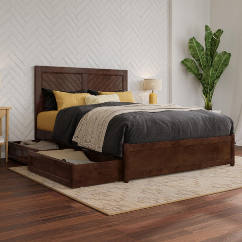 AFI, Clayton Full Platform Bed with Panel Footboard & Storage Drawers, Walnut