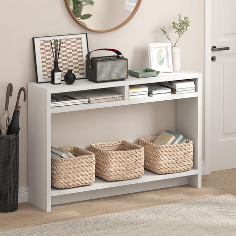 Furinno Viola Entryway Table, 3-Tier Narrow Console Table with Extra Thick Frame and Storage Shelf, 47.2" Wide Sofa Table, for Living Room, Home Office, Entryway, White