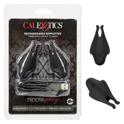 CalExotics Nipplettes Rechargeable Nipple Clamps, Easy Squeeze and Fully Adjustable - Black SE-2589-50-2