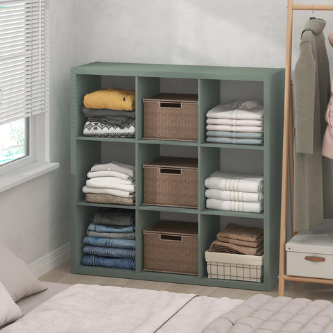 Furinno Cubic Closet Organizers and Storage, 9-Cube Closet Organizer, Open Shelf Closet Storage, Extra Thick Frame for Wardrobe, Bedroom, Living Room, Sage Green