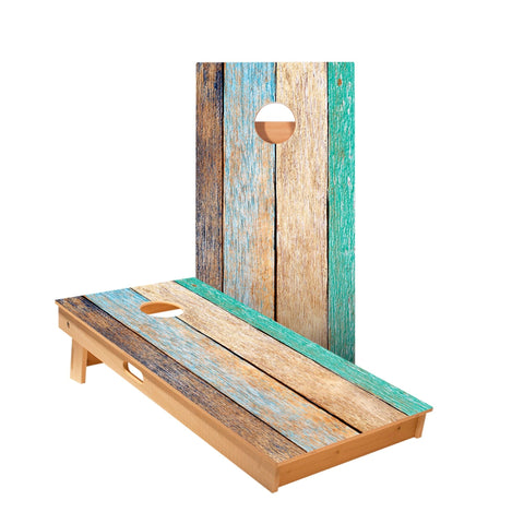 Skip's Garage Painted Beach Wood Cornhole Boards - Includes (2) Boards (Resin Bags) + (2) Board Hole Lights