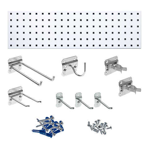 Triton Products Locking Pegboard Hooks LBS31G-WHT White Garden Storage Kit with (1) 31.5 in. x 9 in. 18 Gauge Steel Square Hole Pegboard and 8 pc LocHook Assortment, 31.5 x 9"