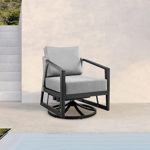 Armen Living Aileen Outdoor Patio Swivel Lounge Chair, Standard, Black