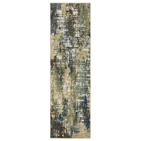 Oriental Weavers Reed Area Rug - RE06A - 2'3" x 7'6" - in Blue/Green - Modern Style, Stain Resistant, Family and Pet Friendly, Entryway, Hallway Runner Rug