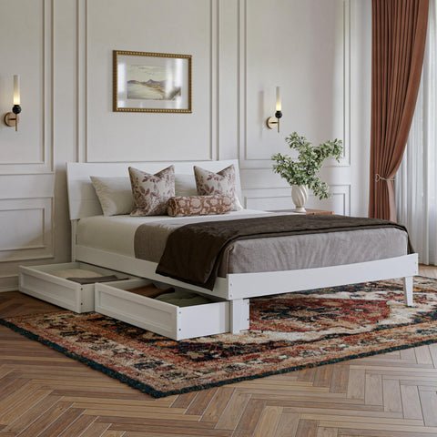 AFI, Phoenix Queen Wood Platform Bed with Storage Drawers, White