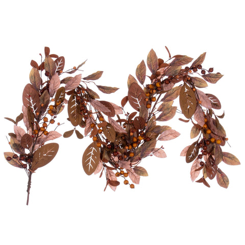 Vickerman 5' Green Brown Artificial Leaf Garland.