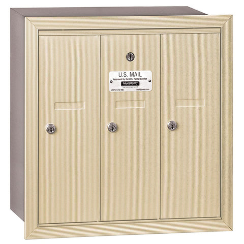 Salsbury Industries 3503SRP Recessed Mounted Vertical Mailbox with Master Commercial Lock, Private Access and 3 Doors, Sandstone