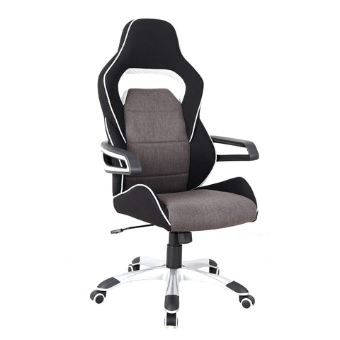 Techni Mobili Ergonomic Upholstered Racing Style Home & Office Chair  Grey/Black