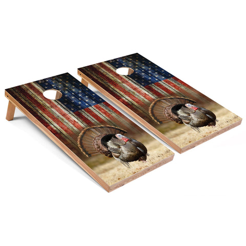 Skip's Garage American Flag Turkey All-Weather Cornhole Boards - PVC - Include CASE + Edge Lights